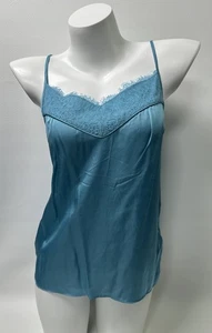 Massimo Dutti Camisole Tank Top Size Small Blue Satin Lace Trim Lingerie - Picture 1 of 12