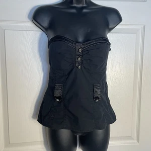 Camisa 2b Bebe Mujer Pequeña Negra Sin Tirantes Ajustada Botón Trasero Detalles Festival - Imagen 1 de 8