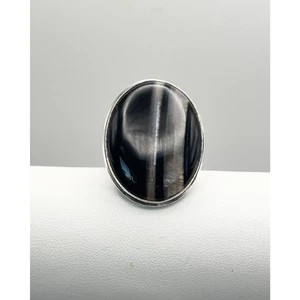 Anello a fascia in onice nera .925 anello con pietra misura 8 - 11,61 grammi pietra 1,5" - Foto 1 di 4
