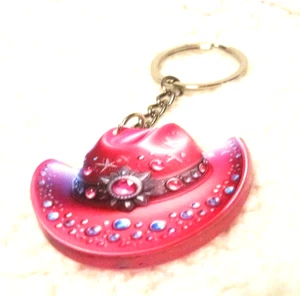 Cowboy Hat Key Chain Western Style Fancy Bejeweled Cowgirl Hat Charm Purse Charm - Picture 1 of 2