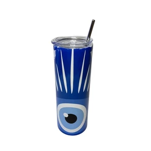 Blue Evil Eye Edelstahl Becher mit Deckel und Strohhalm - 20oz - Bild 1 von 3