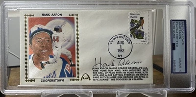 1982 GATEWAY FDC HANK AARON COOPERSTOWN AUTO PSA GEM 10 SLABBED HOF INDUCTION - Image 1 of 4