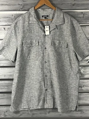 Express Shirt Men XL Solid Gray Button Up Short Sleeve Lined Blend NEW $68 - Image 1 of 4