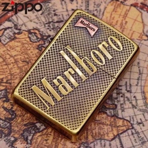 Zippo Marlboro Logo 2 Sided Design Antique Gold Etching Lighter Regular Japan - Picture 1 of 6
