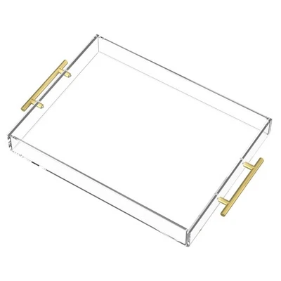 Bandeja para servir acrílica 12x16 pulgadas, bandejas transparentes con asas doradas, ab... Foto 1 de 4