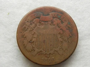 1866 two cent piece old copper US coin - Picture 1 of 2