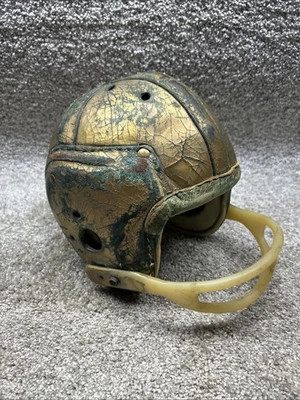 MACGREGOR Leather Football Helmet Gold Notre Dame Irish High School 2659 50s 60s - Image 1 of 4