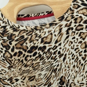 Camicia Raffaella XL stampa animalier leopardata strass impreziosita LS blusa elasticizzata - Foto 1 di 12
