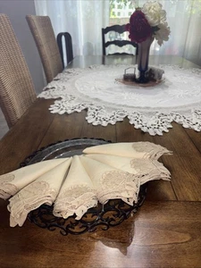 tovaglioli da pranzo/pranzo vintage con pizziconi Belgio set di 7 - Foto 1 di 4