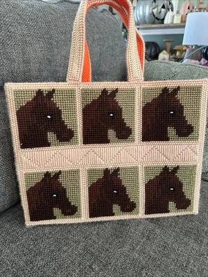 Vintage 70s Needlepoint Horses Ecology Tote Bag Purse Columbia Minerva? 10” x 13 - Image 1 of 4