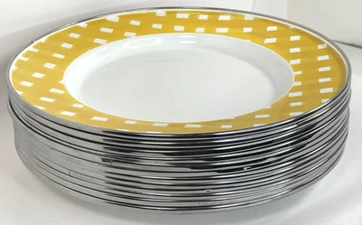 Platos de cena Pottery Barn Partyware (12) esmaltados a cuadros amarillos 12 1/4" XL Foto 1 de 4