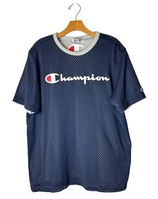 Champion Shirt Men XL Blue Gray Logo Reversible Mesh Short Sleeve Tee Athleisure - Image 1 of 4