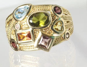 Sterling Silver .925 Gold Vermeil Mens Ring Size 10.25 Rainbow 9 Stones Crystal - Picture 1 of 7