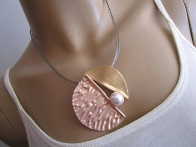 Damen Collier Hals Kette kurz Modekette Modeschmuck Gold Perle Alu Trend c7612 - Bild 1 von 4