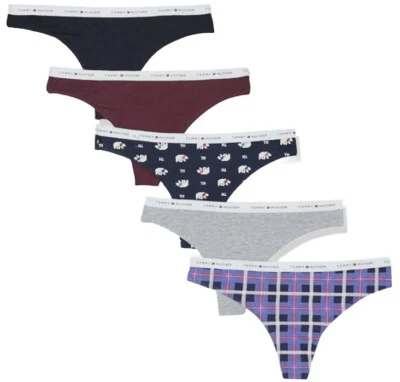 Tommy Hilfiger Large Thong Women's Cotton Panties Underwear 5 Pack Polar BEAR - Image 1 of 4