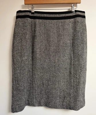Hobbs Tweed Skirt Size 16 Waist 34 in Wool Silk Black White Office Pencil - Image 1 of 4
