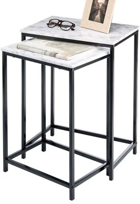 mDesign Metal And Marble Nesting End Tables - Set Of 2 New In Box - Image 1 of 4