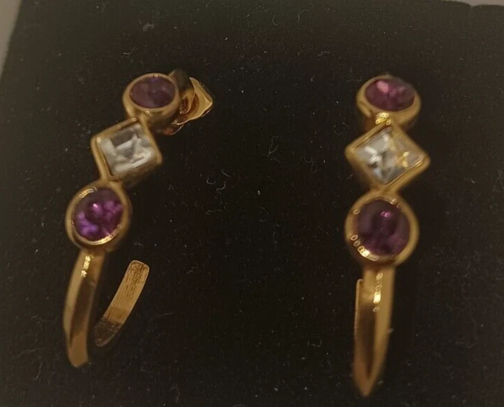 Avon Elegant Sparkle Earrings with surgical steel posts Purple crystal - Image 1 of 4