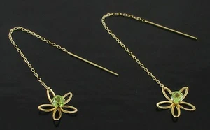 14K Yellow Gold Peridot Flower Threader Earrings - Picture 1 of 12