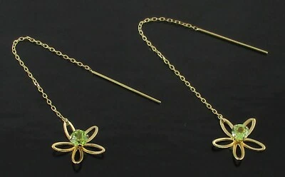 14K Yellow Gold Peridot Flower Threader Earrings - Image 1 of 4