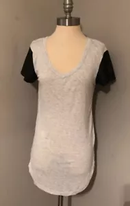 CLOTH By RD Knit T-Shirt Top Tunic Gray V Neck Black Faux Leather Short Sleeve S - Picture 1 of 7