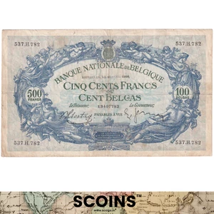 1938 BELGIUM 500 Francs 100 Belgas BANQUE NATIONALE DE BELGIQUE NOTE RARE - Picture 1 of 3