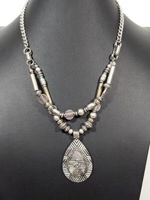 Rubí Rd Dos Tonos Estilo Tribal Lágrima Colgante Collar Capas Boho 21 pulgadas Foto 1 de 4