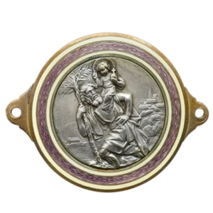 Placa/medalla bimetálica de tablero de San Cristóbal de 1930 X-Rara con esmalte y guilloche - Imagen 1 de 5