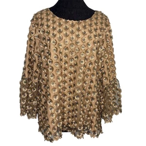Calvin Klein Blouse Shirt Top Women XL Gold Embellished MCM Mid-Century Modern - Picture 1 of 13