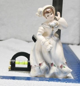 Vintage Chalkware Lady Figurine Flowered Floral Dress Hat Bonnet Hand warmer - Picture 1 of 11