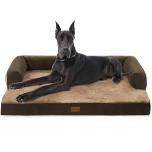 XXL Dog Bed Orthopedic Foam Brown Sofa 53x42x8" -Removable Cover & Smart Bolster - Picture 1 of 9
