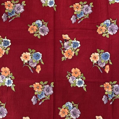 Vintage 60s Maroon Red Tropical Seersucker Pucker Fabric 39” x 100"  2.5+ yds - Image 1 of 3