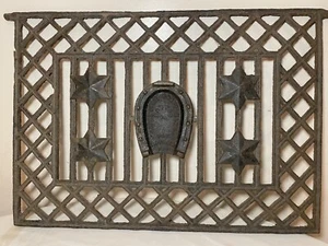 rare antique heavy cast iron architectural salvage horseshoe star grate door - Picture 1 of 12