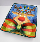 Clay Art Reindeer Chip 'n Dip Platter Christmas Serving Tray Plate 15.5x12"