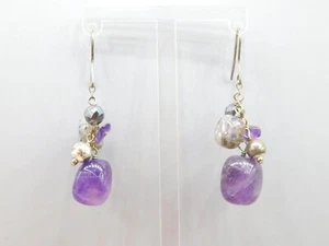 Signed FAS 925 Sterling Silver Amethyst February Anniversary Dangle Earrings - Picture 1 of 7