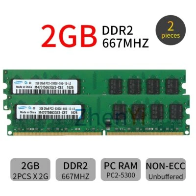 4GB 2 x 2GB PC2-5300 DDR2 667MHz 240Pin DIMM RAM Memoria Desktop Per Samsung IT - Image 1 of 4