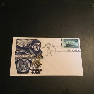 FDC 1946 #939-30 IN HONOR OF MERCHANT MARINE STAEHLE CACHET 3 CT STAMP USA  - Image 1 of 2