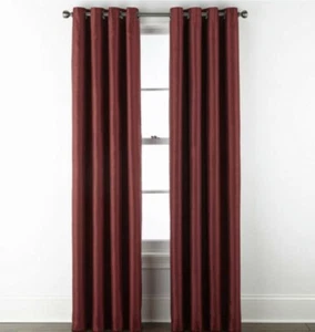 2 JCP Malone Silk Like Grommet Curtain Panel 50X84 Maroon Dark Red Blackout Line - Picture 1 of 7