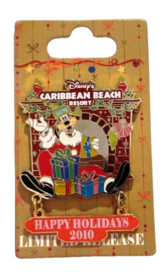 WDW СЧАСТЛИВЫЕ ПРАЗДНИКИ 2010 DISNEY'S КАРИБСКИЙ ПЛЯЖ КУРОРТ ГЛУПЫЙ XMAS ЗНАЧОК - #80573 - Изображение 1 из 3