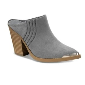 Sun+Stone Womens Deyzaa grey Metallic Pointed Toe Slip-On heels Mules Shoes 8.5 - Picture 1 of 8