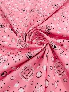 Pink Premium Bandanna Print  Poly Cotton Fabric Sold By The Yard. - Picture 1 of 1