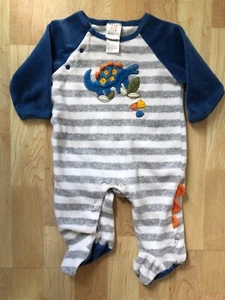 Absorba Paris Velours Kleinkind blau grau Füßlinge Dinosaurier 3-6M Seite und Schritt Druckknopf  - Bild 1 von 11