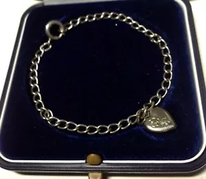 Vintage Sterling Silver Starter Charm Bracelet w/ Etched Puffy Heart Charm- 7" - Picture 1 of 6