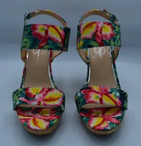 Jessica Simpson - Pink/Green Tropical Wedge Sandal - Style: JEISHA - NIB - 9.5 - Picture 1 of 8