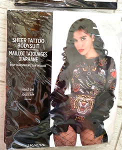 NUEVO Para Mujer Transparente Tatuaje Body Traje Adulto S/M Adulto Disfraz Halloween - Imagen 1 de 3