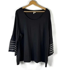 CATO Damen Tunika Top Größe 4X Schwarz Gestreift U-Ausschnitt Lagenlook Glocke 3/4 Arm - Bild 1 von 9