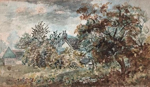 IMPRESSIONISTISCHES LANDHAUS IN LANDSCHAFT Aquarell Gemälde THOMAS J JONES um 1910 - Bild 1 von 1