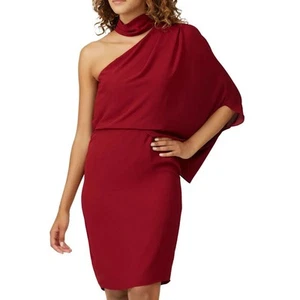 Halston Red One Shoulder Cocktail Dress SIZE 6 Draped Sheath Chic Designer $295 - Picture 1 of 9
