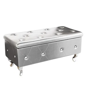 mieres Kai Faux Leather Upholstered Silver Storage Bench with Diamond Tufted and - Picture 1 of 10