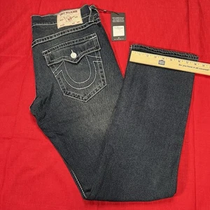 True Religion Jeans Mens Size 34x34 Ricky Big T Flap Relaxed Straight Blue Denim - Picture 1 of 14